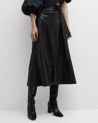 Tanya Taylor - Hudson Faux Leather Belted Tiered Seam Midi Skirt - Lyst