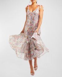 mestiza - Simone Floral-Print Sequin Midi Dress - Lyst