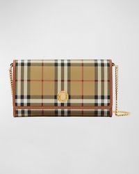 Burberry - Hannah Check Flap Wallet On Chain - Lyst
