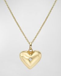 Zoe Lev - 14k Gold Domed Heart With Tiny Diamond Necklace - Lyst