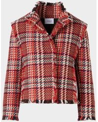 Akris Punto - Multi-Color Check Fringed Tweed Single-Breasted Jacket - Lyst