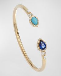 Krisonia - 18k Yellow Gold Cuff With Blue Sapphire, Turquoise And Diamonds - Lyst