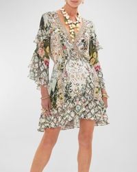 Camilla - Ruffled Silk Short Wrap Dress - Lyst