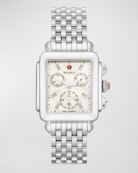 Michele - Deco 18mm Stainless Steel Diamond Detail Watch - Lyst