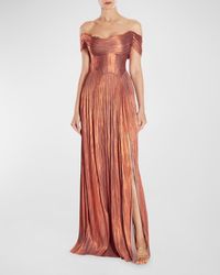 Maria Lucia Hohan - Sharon Off-The-Shoulder Metallic Silk Plisse Gown - Lyst