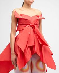 Christopher John Rogers - Silk Strapless Asymmetric Top With Tie Front Detail - Lyst