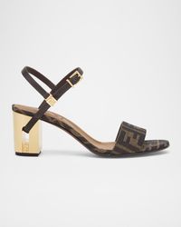 Fendi - Delfina Ff Jacquard Block-Heel Sandals - Lyst