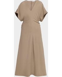 Brunello Cucinelli - Monili-Trim Fluid Linen Twill Short-Sleeve Midi Dress - Lyst
