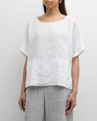 Eileen Fisher - Scoop-Neck Handkerchief Organic Linen Top - Lyst