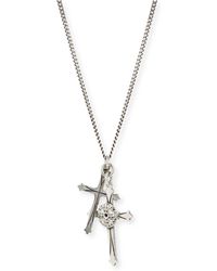 Emanuele Bicocchi Men's Double Cross Pendant Necklace - Metallic