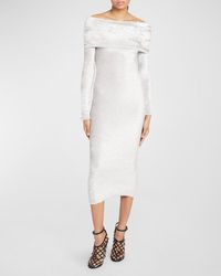 Alaïa - Foldover Off-The-Shoulder Fuzzy Knit Midi Dress - Lyst