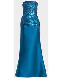 Jovani - Floral Embroidered Strapless Gown With Shawl - Lyst