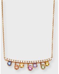 Lisa Nik - 18k Rose Gold Rainbow Sapphire Bar Necklace With Diamonds - Lyst