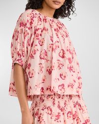 Merlette - Zenith Printed Puff-sleeve Voile Top - Lyst