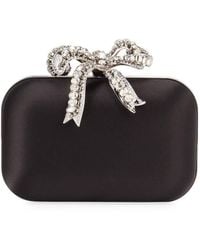 Jimmy Choo Bow Crystal-embellished Shimmer Suede Clutch in Sand ...