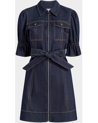 Cinq À Sept - Holly Denim Puff-Sleeve Mini Dress - Lyst