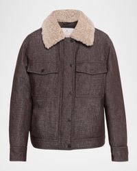Brunello Cucinelli - Sparkling Wool-Blend Padded Jacket With Removable Shearling Collar - Lyst