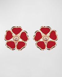 Chopard - Happy Hearts 18k Rose Gold Red Stone Flower & Diamond Earrings - Lyst