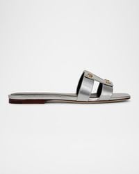 Veronica Beard - Via Metallic Leather Flat Slide Sandals - Lyst