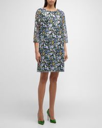 Caroline Rose - Flower Basket Floral-Embroidered Shift Dress - Lyst