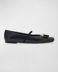 Ferragamo - Zina Leather Bow Mary Jane Ballerina Flats - Lyst