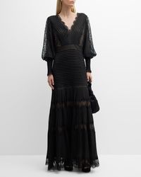 Tadashi Shoji - Tiered Bishop-Sleeve Pleated Lace Gown - Lyst