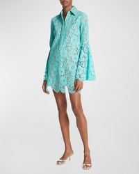 Michael Kors - Floral Lace Flare-Sleeve Mini Shirtdress - Lyst