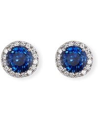 Fantasia by Deserio - Blue & White Cz Round Halo Stud Earrings - Lyst