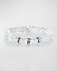 Sheryl Lowe - Moonstone 8Mm Bead Bracelet With 5 Pave Diamond Rondelles - Lyst