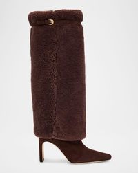 STAUD - 90Mm Wally Shearling Foldover Suede Knee-High Boots - Lyst