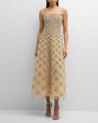 Oscar de la Renta - Grid And Bow Tea-Length Sleeveless Dress - Lyst