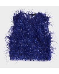 LAPOINTE - Sleeveless Feather Sequined Tulle Crop Top - Lyst