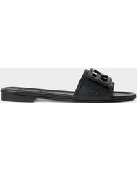 Fendi - Baguette Ff Leather Buckle Flat Slide Sandals - Lyst