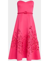 Badgley Mischka - Strapless Laser-Cut Floral Scuba Midi Dress - Lyst