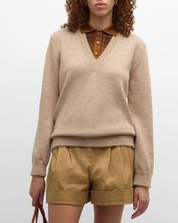 Loewe - Layered Plaid Shirt Wool Sweater - Lyst