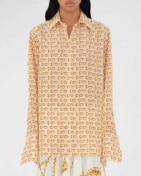 Burberry - Toggle-Print Silk Button-Down Top - Lyst