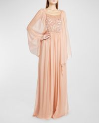 Alberta Ferretti - Crystal Embellished Cape-Sleeve Organic Chiffon Maxi Dress - Lyst