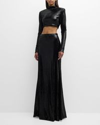 Roberto Cavalli - Two-Piece Mock-Neck Long-Sleeve Sequined Gown - Lyst