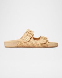 Tory Burch - Mellow Raffia Dual-Buckle Slide Sandals - Lyst