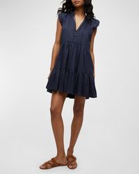 Veronica Beard - Zee Tiered Linen Flutter-Sleeve Mini Dress - Lyst