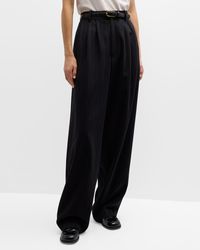 The Row - Rufos Pleated Wide-Leg Pinstripe Cahsmere Pants - Lyst
