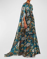 Mary Katrantzou - Didion Floral-Print Empire-Waist Silk Cape Gown - Lyst