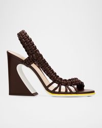 Fendi - 95Mm Arco Asymmetric Braided Leather Sandals - Lyst