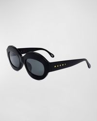 Marni - Logo Acetate Oval Sunglasses - Lyst