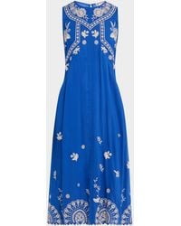 Johnny Was - Floral-Embroidered Modal Midi Dress - Lyst