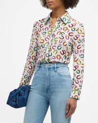Alice + Olivia - Willa Placket Top With Piping - Lyst