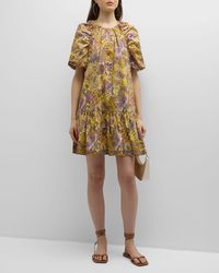 Marie Oliver - Greta Floral-Print Flounce Mini Shift Dress - Lyst
