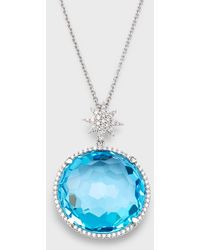 Lisa Nik - 18k White Gold Round Blue Topaz And Diamond Necklace With Star Bail - Lyst