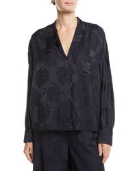 Vince Floral Jacquard Pajama Popover Top - Blue