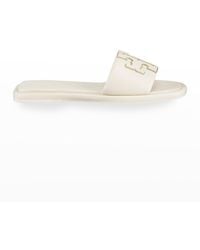 Tory Burch - Double-t Monogram Padded Leather Slide Sandals - Lyst